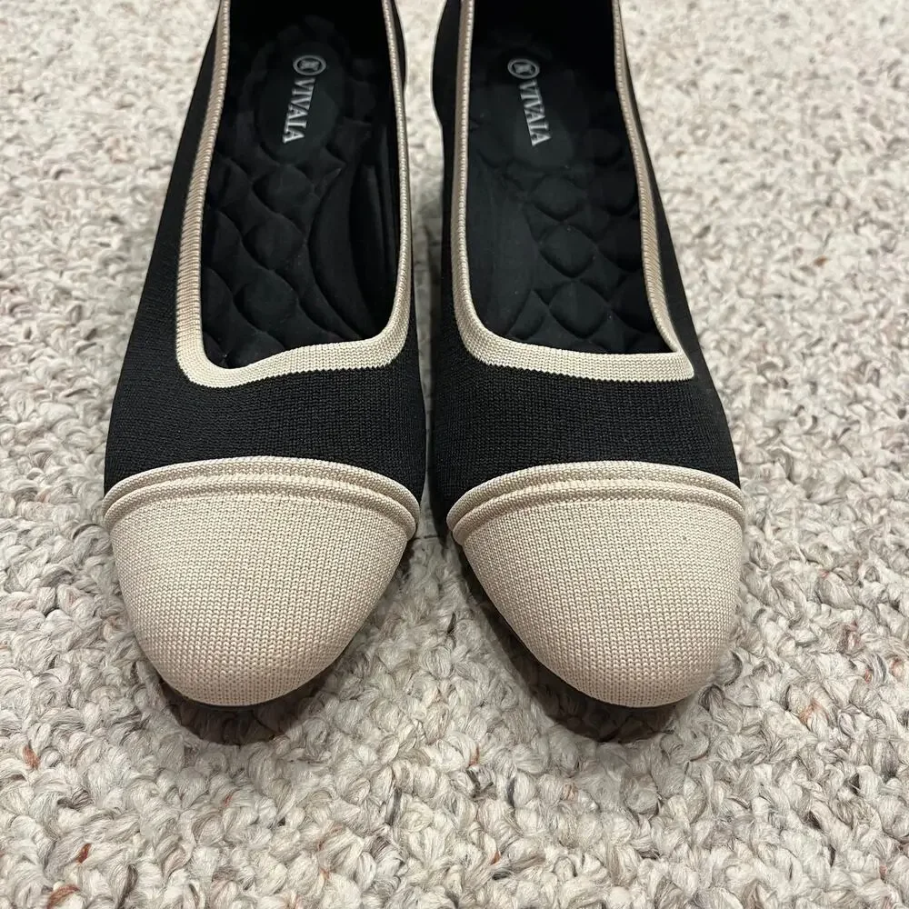 Vivaia Julie Pro Almond Toe Chunky Heels Sz EU 42 US 10.5 Classic Formal Comfort